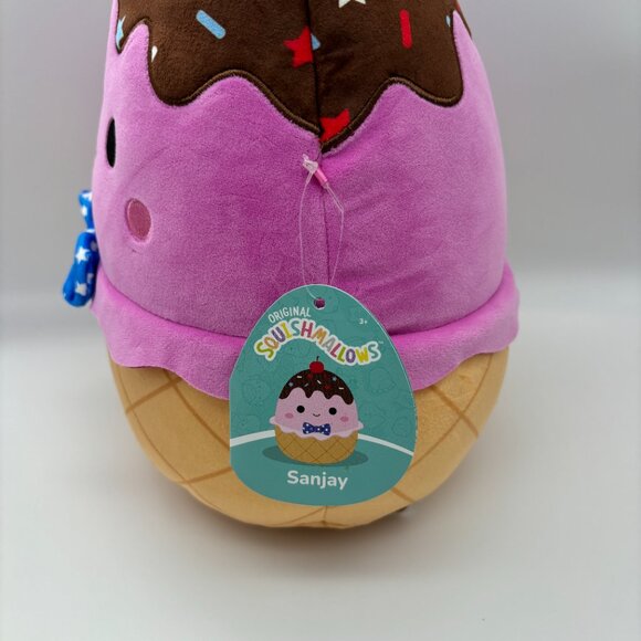 Squishmallows 11" Medium Pink Ice Cream Sundae Blue Star Bowtie Stuffed Plush - Picture 2 of 5